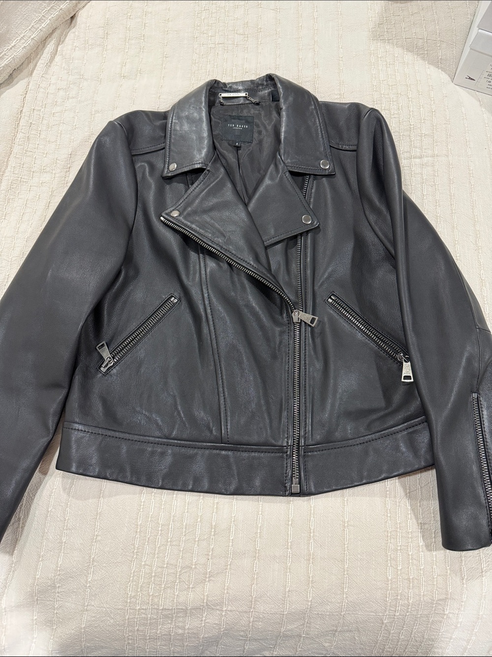 Ted Baker Black Leather Asymmetrical Biker Jacket